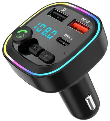 Bluetooth 5.3 FM Car Adapter Bluetooth Transmitter for Car QC3.0 & PD 20W 12V Fast Charging Universal Cars Charger Wireless Radio Hands Free Calling with Dual USB and 1 Type C, Support USB/Micro SD/TF