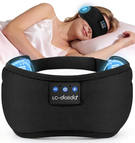 LC-dolida Bluetooth Schlafmaske mit Kopfhörern, Komplettes Blackout & Weich | Weiches 4D-Gewebe,Leichtes Augenmaske Schlafbrille Schlafkopfhörer, HiFi-Sound,Einstellbarer Riemen,15-Stunden-Akku