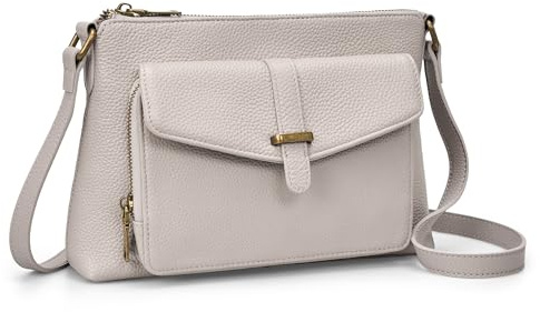 befen Echtleder Umhängetasche Damen Mittelgroß, RFID-Blockierung Handtasche Klein Vintage Schultertasche Leder Crossbody Bag für Frauen mit integrierter Brieftasche, Grau