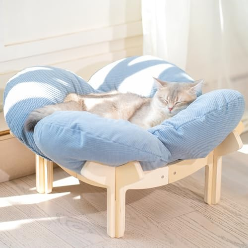 CheerPals Erhöhtes Katzenbett Blumenform, 55cm L&W Großes Katzensofa, Stilvoll Katzenstuhl mit Hochelastischer Weich Kissen, Katzenmöbel zum Schlafen für Alle Katze