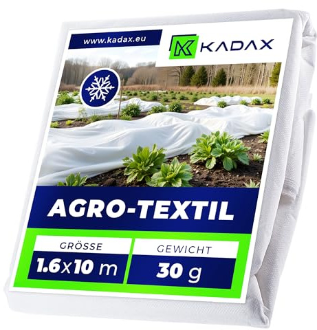 KADAX Wintervlies 1,6 x 10 m, 30 g/m², Frostschutz Vlies für Pflanzen, Gartenvlies zum Pflanzenschutz gegen Frost und Wind, Pflanzenvlies, Winterschutz