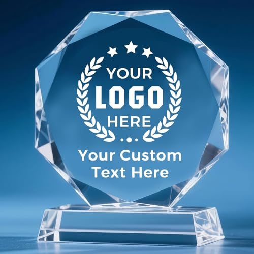 AuraWeave Trofeo de Cristal Personalizado con Logotipo/Texto/Patrón a Tu Medida, Incisión Profunda, Ideal para Eventos Corporativos, Deportes, Reconocimiento Empresarial y Premios por Logros