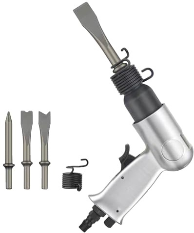 VALICLUD Burineur Pneumatique avec Marteau et Burins Plats pour Ébavurage et Décapage de Métaux Kit Outils à Percussion pour Mécaniciens et Travaux Lourds