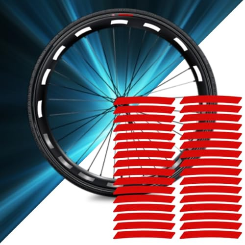 Fahrrad Felgen Reflektor Aufkleber DIN 12899 Katzenaugen Reflexfolie 26/27,5/28/29 Zoll Felgenrandaufkleber Vorder Hinterrad 610C Material hohe Sichtbarkeit Felgenrandaufkleber (Rot, Set-32)