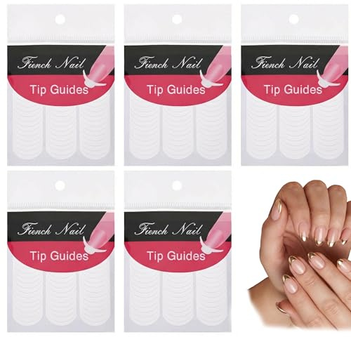 ZIOYANE 5 fogli di adesivi per manicure francese, guide autoadesive per punta francese e stencil a forma di mezzaluna per manicure fai da te e nail art