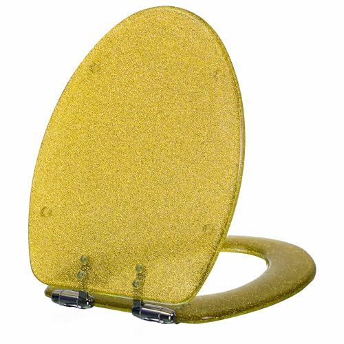 Asiento de inodoro de resina con cierre suave, tapa de inodoro tipo V con purpurina de 17,3 × 14,2, liberación rápida para una fácil limpieza.