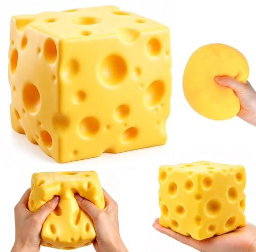 Cheese Squishy, 7cm Käse Squishy Anti Stressball, Squish-y XXL, Antistressball Realistische Käseform, Sicher und Ungiftig Anti Stress Spielzeug Realistische Käselöcher für Erwachsene und Kinder