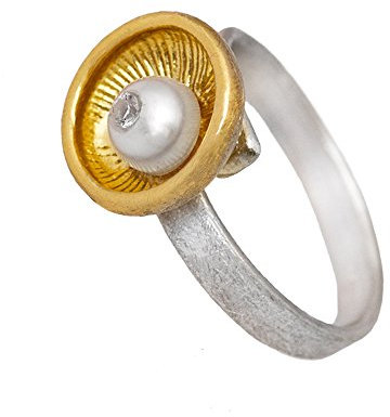 CHICNET Anillos chapados en oro perla de plata 925 mate ajustable circonita cáliz orfebrería