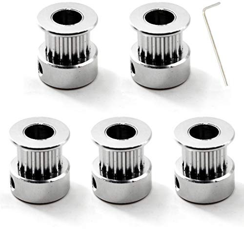 GT2 Aluminum Timing Belt Pulley kit 16 Teeth Bore 6mm and M2 Wrench for 3D Printer 6mm Width Timing Belt (Pack of 5pcs)
