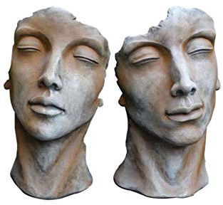 Skulptur Portrait Gesicht Mann und Frau H53cm Rosteffekt Steinguss