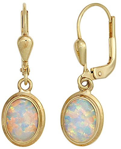 Jobo Damen-Ohrringe hängend oval aus 8 Karat 333 Gold mit Opal