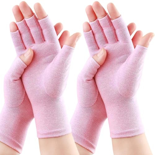 Happymart 2 pares de guantes de artritis para mujeres para dolor, guantes de compresión para alivio del túnel carpiano, osteoartritis reumatoide, guantes sin dedos para mujeres y hombres, escritura