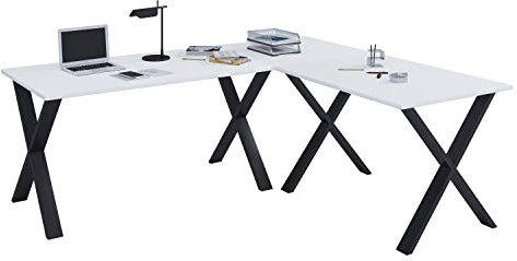 VCM Eckschreibtisch Schreibtisch Computer Winkeltisch Lona 50 X Alu Schwarz 160, 190, Weiß