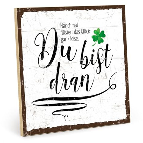 TypeStoff Holzschild mit Spruch – Manchmal flüstert das Glück ganz leise – im Vintage-Look mit Zitat als Geschenk und Dekoration - HS-00688