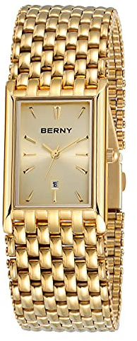 BERNY Montre en Or pour Hommes avec Date à Guichet - Mouvement à Quartz Japonais, Étanche, Luxueuse et Décontractée