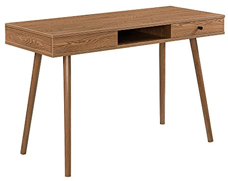 [en.casa] Escritorio con Cajón 1 Compartimiento Mesa de Ordenador para Oficina Estudios 74 x 115 x 48 cm Aglomerado/Metal Efecto Madera Tono Oscuro