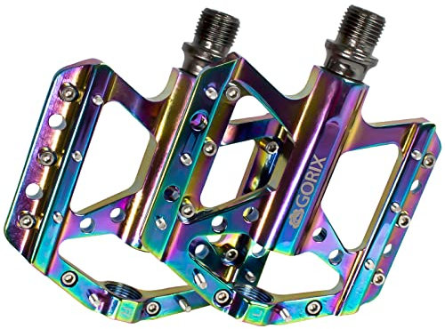 GORIX Bike Flachpedale Oil Slick Wide Lightweight mit rutschfestem Spike Pin Road Mountain MTB Fahrrad (GX-FY251)