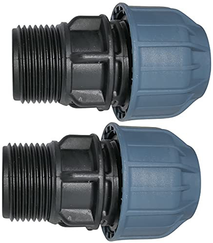 Aerzetix - C51921 - Set di 2 - Manicotto/Adattatore filettato - Riduttore a Compressione Diritto - connessione Filettatura Maschio 1'' - per Tubo Acqua Ø25mm - Polipropilene - connettore/riparatore