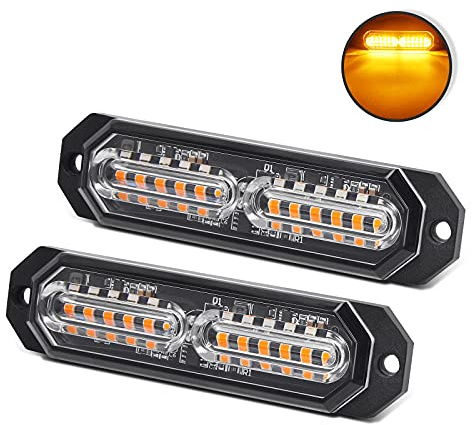 2pcs 12-24V Ultra Sottile Lampeggiante Emergenza Avvertimento Strobo Luci Luce - 12LEDS Flash Warning Light Bar - Auto Moto Truck-Ambra
