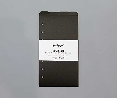 pen & pages® Register Trennblätter für Ringplaner - Personal - 6 Löcher - Divider, Personal A6 Organizer, 9,5 x 17,1 cm (schwarz (Taps oben))