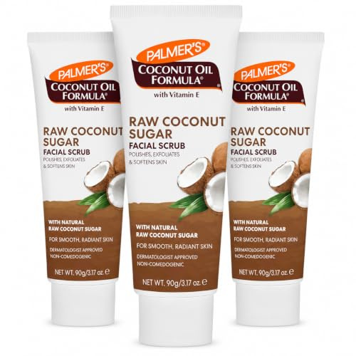 Palmer's Coconut Oil Formula Coconut Sugar Facial Scrub Exfoliator, Face Scrub to Gently Exfoliate Away Dirt and Dead Skin Cells with Chamomile to Soften & Calm, 3.17 Ounces (Pack of 3)