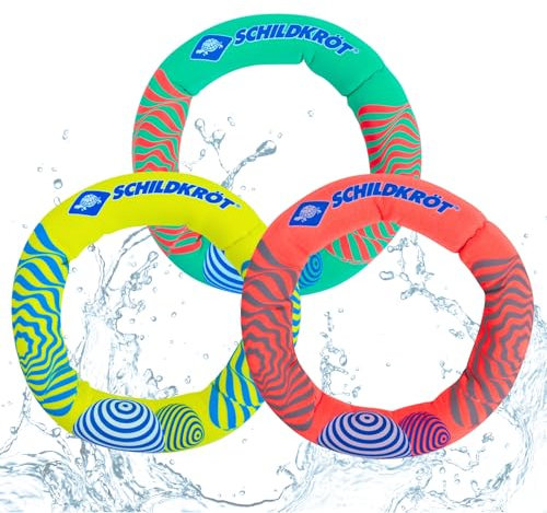 Schildkröt Neopren Tauchringe 3 Stück I Ø 14cm I Wasser-/ Tauchspielzeug für Kinder I Sandfüllung I Stehen senkrecht am Grund