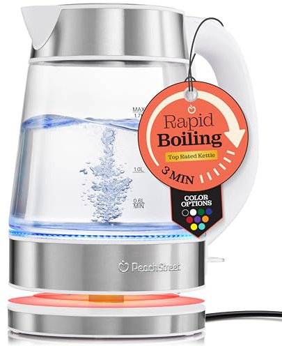 Speed-Boil Water Electric Kettle, 1.7L 1500W, Coffee & Tea Kettle Borosilicate Glass, Wide Opening, Auto Shut-Off, Cool Touch Handle, Base Detachable, 360° Rotation, Boil Dry Protection (PE-1300)