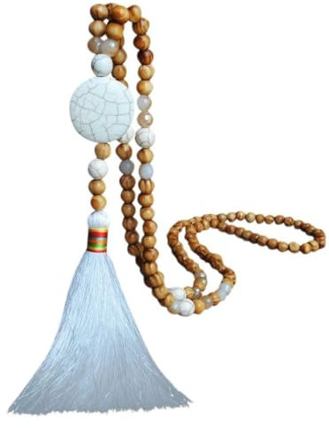 TianWlio Bead Damen Pullover Holz Halskette Anhänger Kette Handgefertigtes böhmisches Quastenzubehör Damen Halskette mit Anhänger eleganter Halsschmuck Geschenk für modische Frauen (B, One Size)