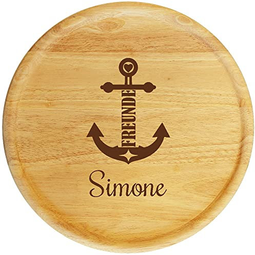 Sterngraf Pizzateller mit Gravur (Namen) personalisiertes Holz Pizzabrett 32cm - Geschenkidee zum Geburtstag, Geschenke Jahrestag Jubiläum, Anker Motiv P17 Freunde
