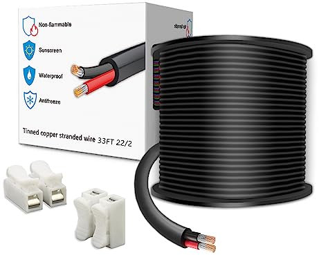 LEADTOPS 33FT 22 Gauge 22/2 2 Conductor Electrical Wire 2 Core 2x0.3mm² Cable for LED Light, Automotive, Boat Equitment