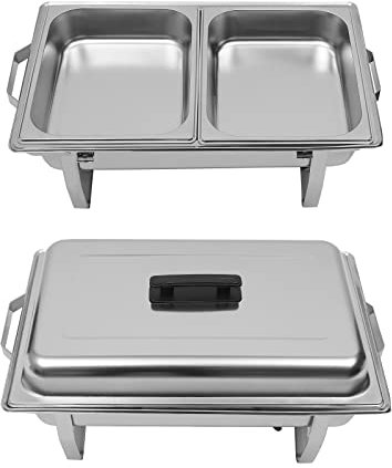 Chafing Dish, set professionale in acciaio inox, contenitore di calore, contenitori per chafing dishes, set di contenitori caldi per catering, buffet e feste (doppia griglia Chafing Dish)