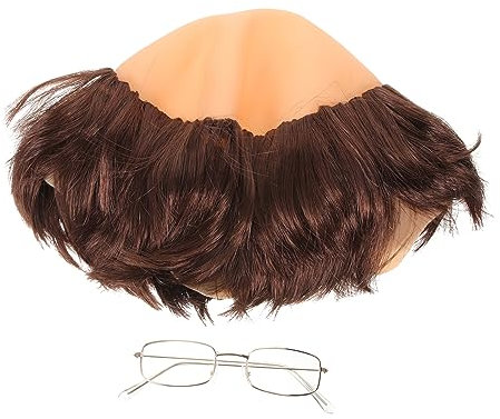 ABOOFAN Glatzenperücke Mönchsperücke mit Brille für Erwachsene Cosplay Kostüm Party Perückenkappe Braun Lustige Rollenspiel Requisite für Männer Halloween Bühnenauftritt