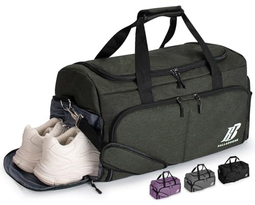 Borsone Palestra Uomo Donne Borsa Sportiva con Scomparto per Scarpe e Tasca Bagnata Borsone da Viaggio Borsone Piscina Fitness Weekend Duffel Bag per Palestra, Sport, Viaggio(42L, Verde Scuro)-UX