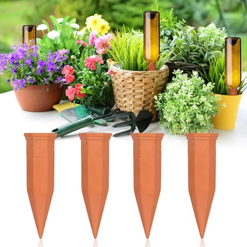 MKNZOME 4 x 90ml Tonkegel Bewässerung Polygonale, Bewässerungskegel Wasserspender Pflanzen, Automatische Pflanzenbewässerung Indoor Set, Slow Release, Bewässerungskegel für Topfpflanzen Blumen Bäume