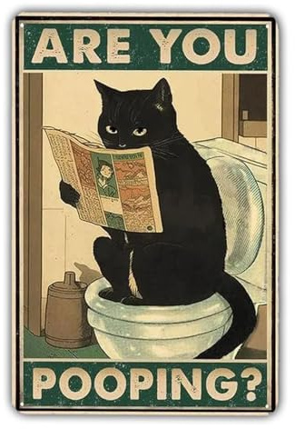 KONFEN Targa in Metallo Gatto retrò, Are You Pooping Vintage Targhe Metallo Artistica Metal Gatto Decorazione Divertente Sign per Parete Toilette Bar Casa Bagno 12 * 8 Pollici