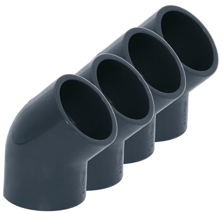 HAF 4X PVC Fittings Winkel 45° mit 50mm x 50mm | Klebemuffe x Klebemuffe | Winkelverbinder aus grauem PVC-U | PN16 für PVC Rohr, Poolfitting, Pool, Schwimmbad, Poolverrohrung, Druckleitung