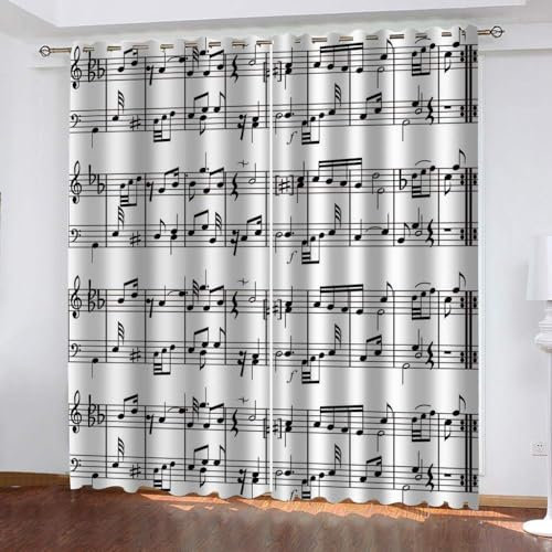 MELABE Schwarz-Weiss Blickdicht Vorhänge, Noten Deko Gardinen mit Ösen für Wohnzimmer Schlafzimmer 2er Set 2 x 150B x 270H cm