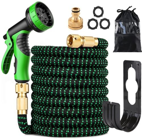 LINGKY Flexibler Gartenschlauch mit 10 Funktion 30m, Wasserschlauch flexibel mit 3-Fach Latexkern inkl. Vollmessing Adapter für 1/2' 3/4' Zoll und Wandhalterung, dehnbarer flexiSchlauch