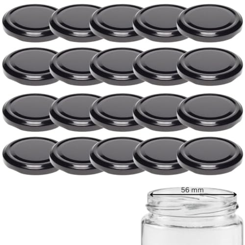 mikken Lot de 20 couvercles TO 66/6,9 cm pour bocaux Twist-Off - Couvercle de rechange pour pots à confiture/saucisses, bocaux en verre et bocaux de conserve, noirs