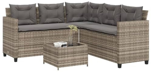 THOYTOUI Gartensofa, Outdoor Furniture Balkon möbel Set Gartengarnitur Set Garten möbel Geeignet für Garten Terrasse Veranda Balkon in L-Form mit Tisch und Kissen Grau Poly Rattan
