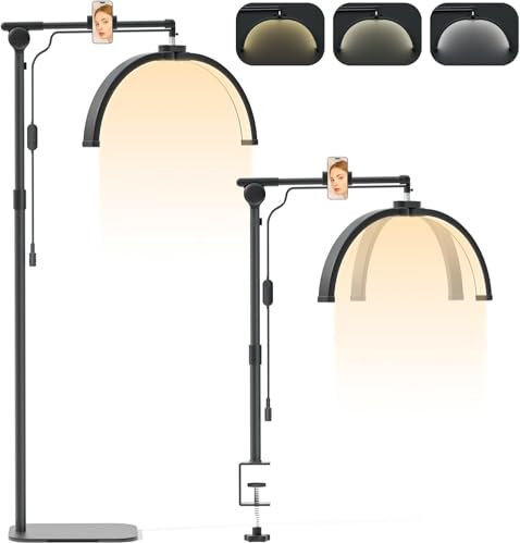 LED Stehlampe Schwarz,2 in 1 Stehlampe Wohnzimmer 3000K-6500K,LED-Videolampe,Half Moon Light für Schönheitssalon,Wimpernverlängerung, Tätowierung,Make-up