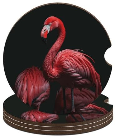 Auto-Untersetzer für Getränke, 4 Stück, Flamingo, schwarzer Hintergrund, Auto-Becherhalter, Untersetzer, rutschfest, Korkboden für Auto-Becherhalter, für Damen und Herren, 6,6 cm