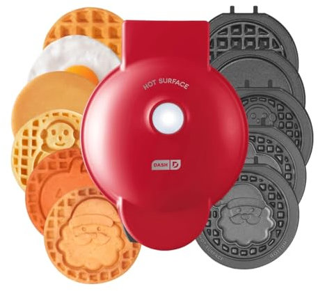 DASH Multimaker with 7 Removable Plates - Waffle Maker and Griddle + 3 Themed Plates - Santa Claus, Pumpkin, Snowman, Mini Waffle for Halloween and Christmas - for Kids and