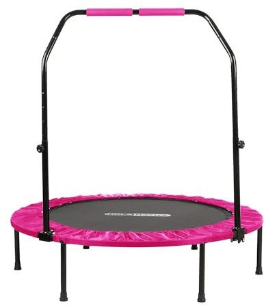HolaHatha Foldable Mini Trampoline Home Gym Fitness Rebounder with 5 Level Adjustable Handle, Supportive 440 lb Capacity Workout Equipment, 40, Pink