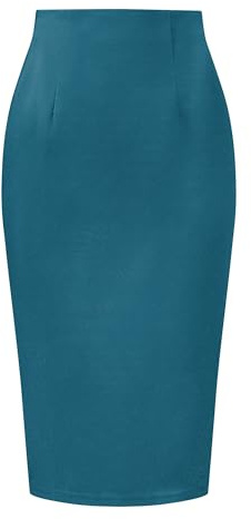 Allegra K Damen Eleganter Bleistiftrock Figurbetonte Mit Hohem Bund Und Geteiltem Saum Business Röcke Blau Grün L