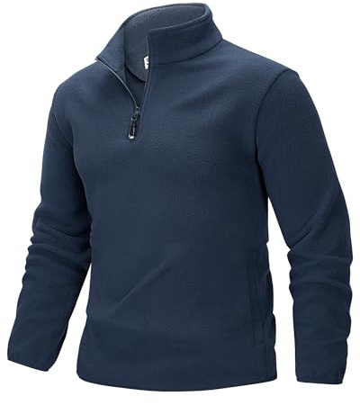 33,000ft Herren Fleece Pullover Warm Half Zip Microfleece Jacke Leicht Outdoor Sweatshirt Thermo Top mit 2 Taschen für Herbst Winter Wandern Arbeit, marineblau, 3XL