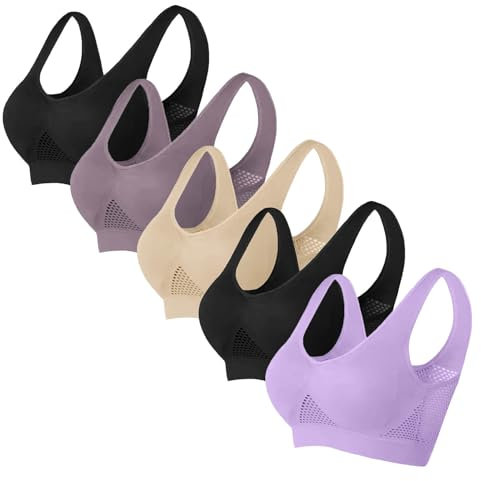 Generisch 5er Pack BHS Bustier Damen Sport BH Große Größen Starker Halt Comfit BHS Atmungsaktiv Soft Seamless BH-Set Bra Sportunterwäsche für Damen Alltag Joggen Yoga Schwarz 4XL