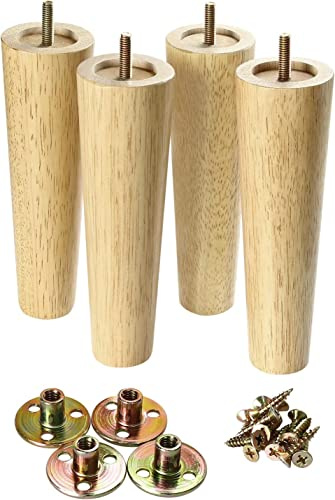 Qodiacl 4 Stück Möbelfüße Holz 15cm Holzfüße aus Massives Eichenholz Schrankfüße Tischbeine Möbelbeine Holzbeine Ersatz Beine für Möbel Schrank Beine Couch Tisch Sofa Bett