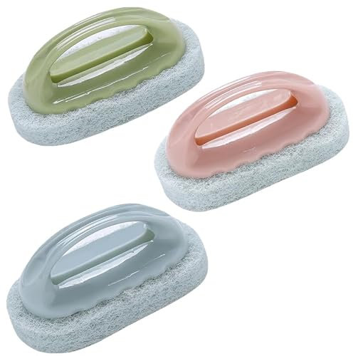 Reinigungsschwamm mit Griff, 4 Stück Badewanne Fliesen Reinigungsschwamm Langlebige Schnellreinigungsbürste für Küche Badezimmer Grillpfanne Reinigungszubehör (Weiß+Schwarz)