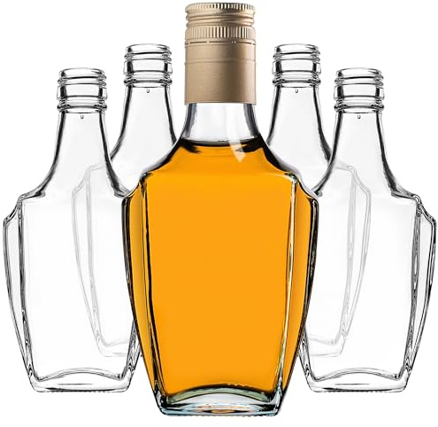 KADAX 10er Set Glasflaschen 250ml mit Schraubverschluss Gold – Leere kleine Flaschen zum Befüllen für Likör, Schnaps, Öl, Essig & Sirup, Glass Bottles, Refillable